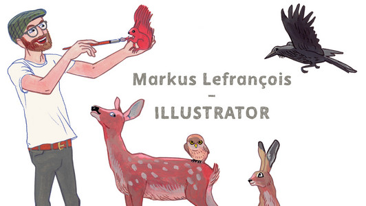 Eine Illustration von Markus Lefrançois von sich selber, Bambi, einem Hasen und weiteren Tieren.