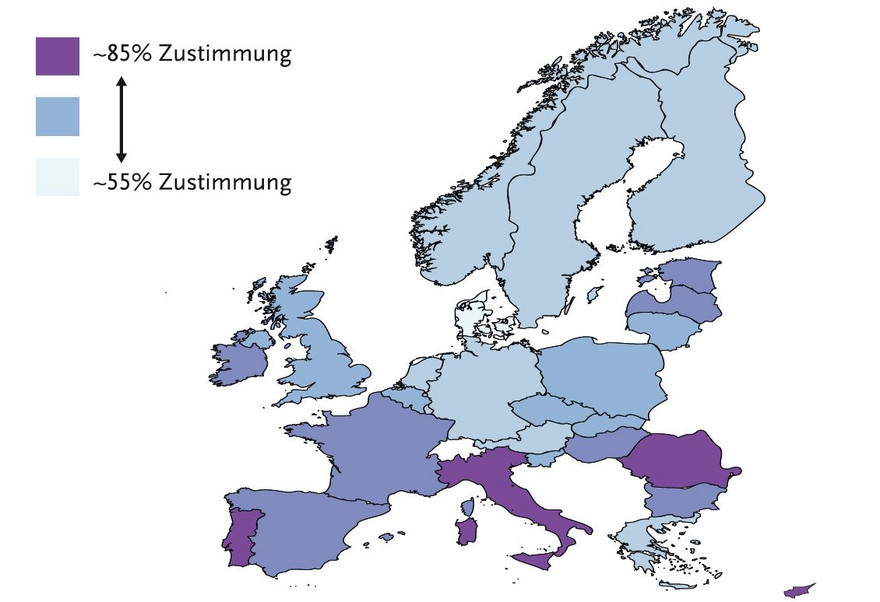 Abbildung 1: Befürwortung einer Geschlechterquote für Aufsichtsräte in Europa in Prozent Erläuterung: Als Zustimmung wurden die Antwortkategorien „völlig oder eher befürwortend“ und als Ablehnung die Antwortkategorien „völlig oder eher ablehnend“ zusammengefasst.