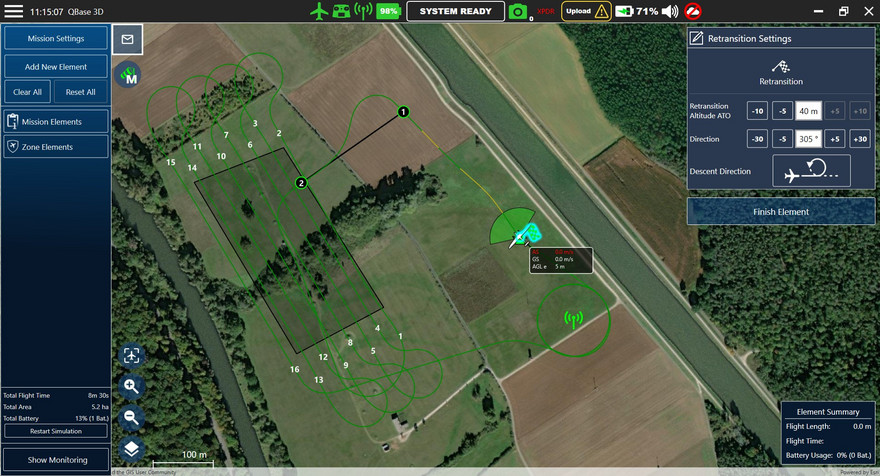 Ein Screenshot zeigt den Flugplan der Drohne.