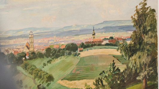 Ölgemälde von Fritz Bayerlein, das Bamberg von der Westseite vor dem Jahr 1937 zeigt