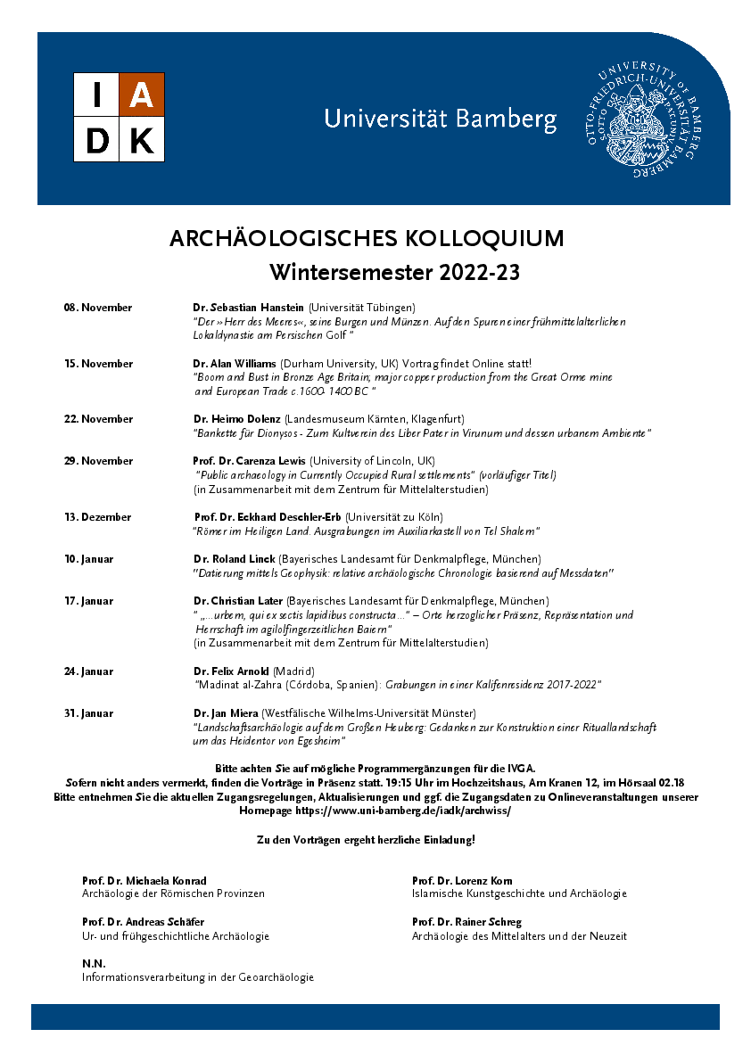 Programm zum Archäologischen Kolloquium Wintersemester 2022/23