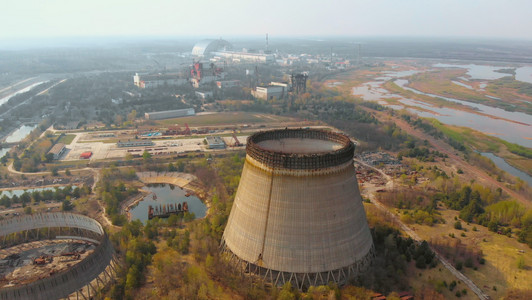 Chernobyl nuclear power plant, Ukrine. Aerial view