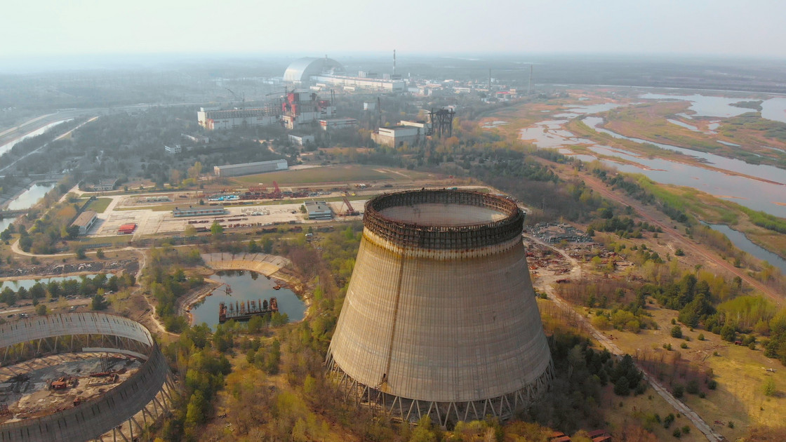 Chernobyl nuclear power plant, Ukrine. Aerial view